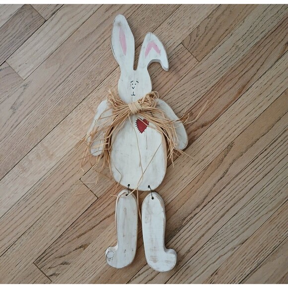Moveable Handmade Wooden Shaped Easter Bunny Rabbit Wall Hanging Decoration 20" - Picture 2 of 7